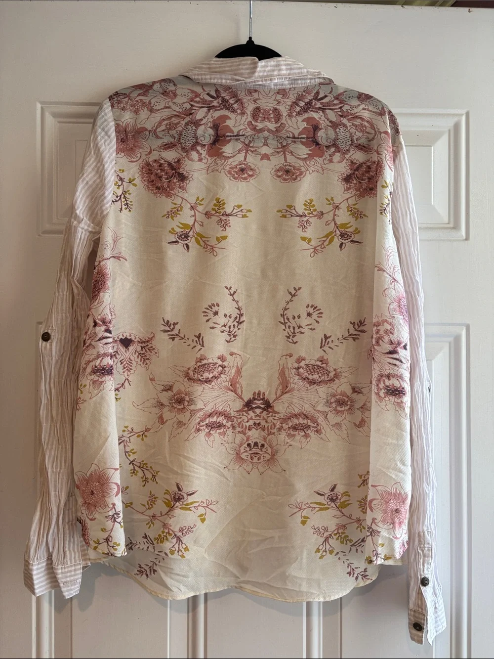 Free People Pale Pink Striped/floral blouse rehab